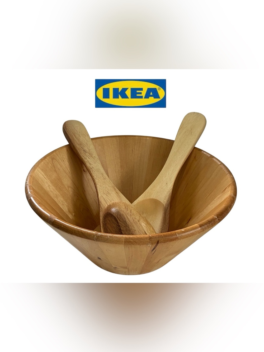 WOODEN IKEA SALAD BOWL SERVERS SERVING SET WOOD